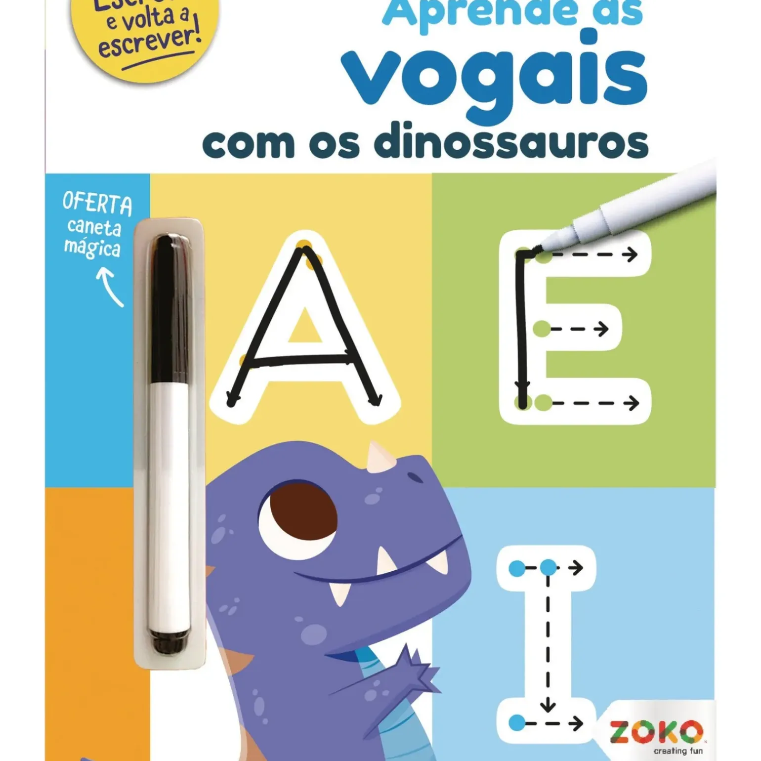Aprende as Vogais com os Dinossauros: Livro de Atividades com Oferta de Caneta Mágica