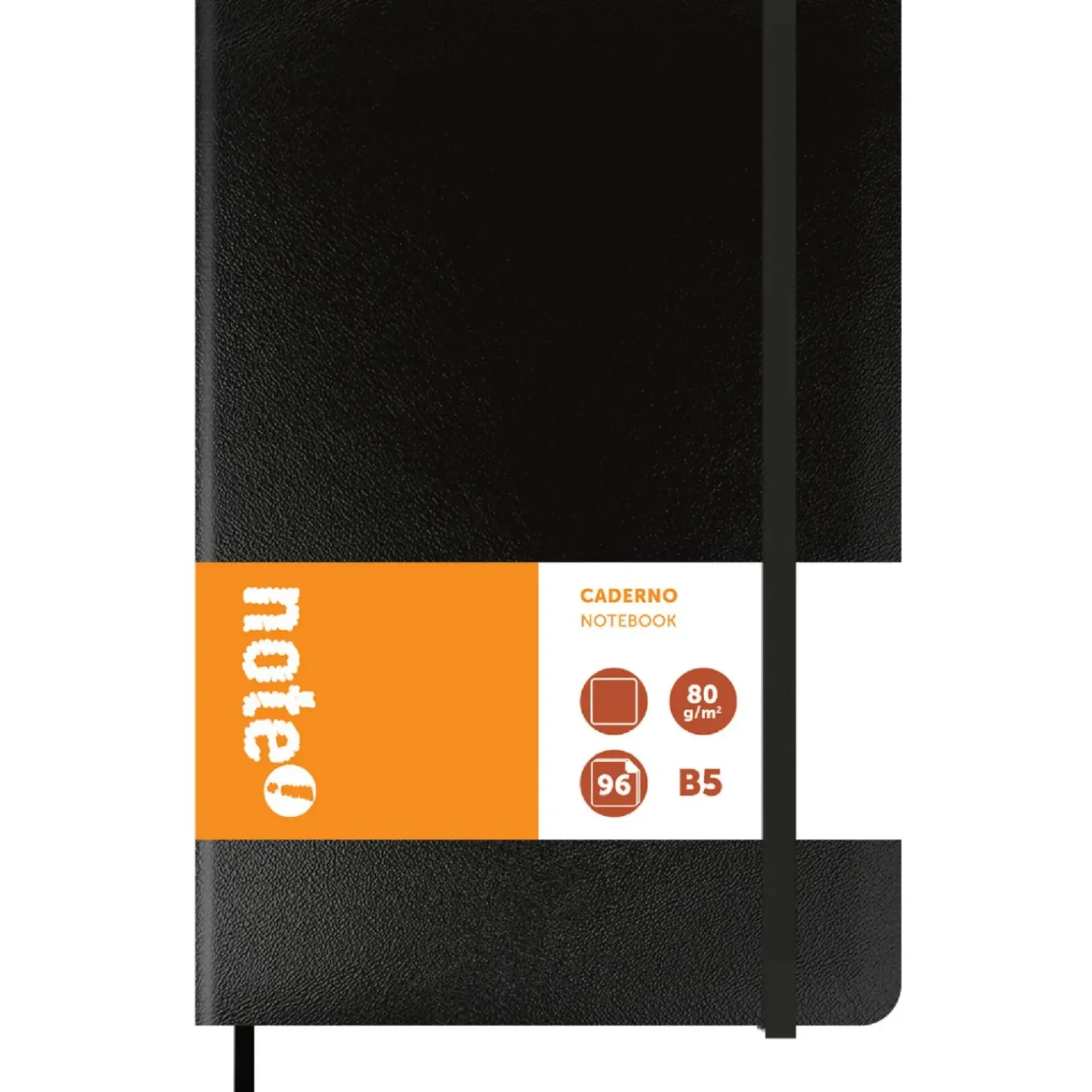 Caderno Agrafado B5 Capa dura com Elástico Liso Preto Note!