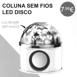 Coluna Sem Fios Bola Led Disco USB