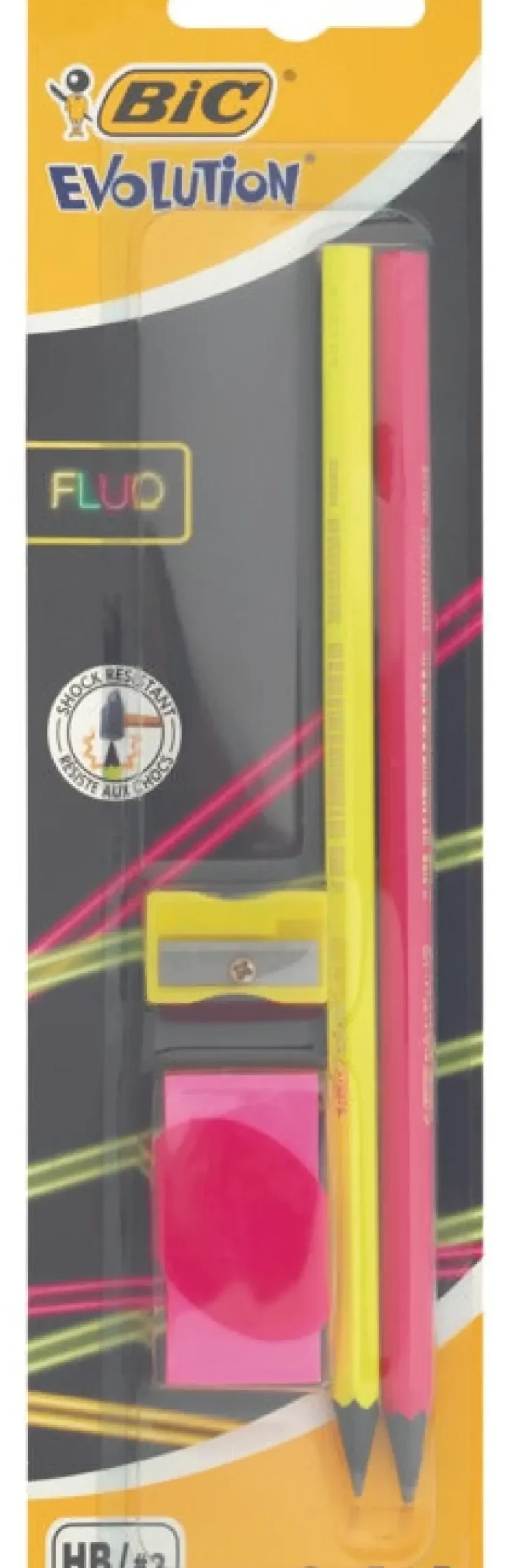 Conjunto 2 Lápis Grafite Fluo + Afia + Borracha Bic