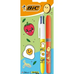 Esferográfica 4 Cores + Sublinhador Pastel Kawaii 2 Unidades