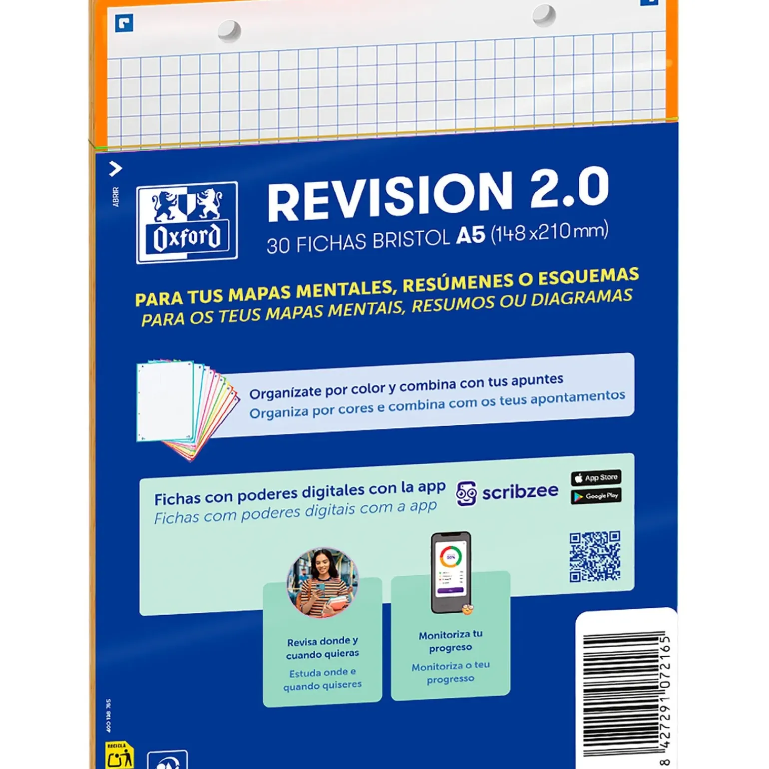 Flashcards 2.0 A5 30 Folhas Quadriculado Laranja Oxford