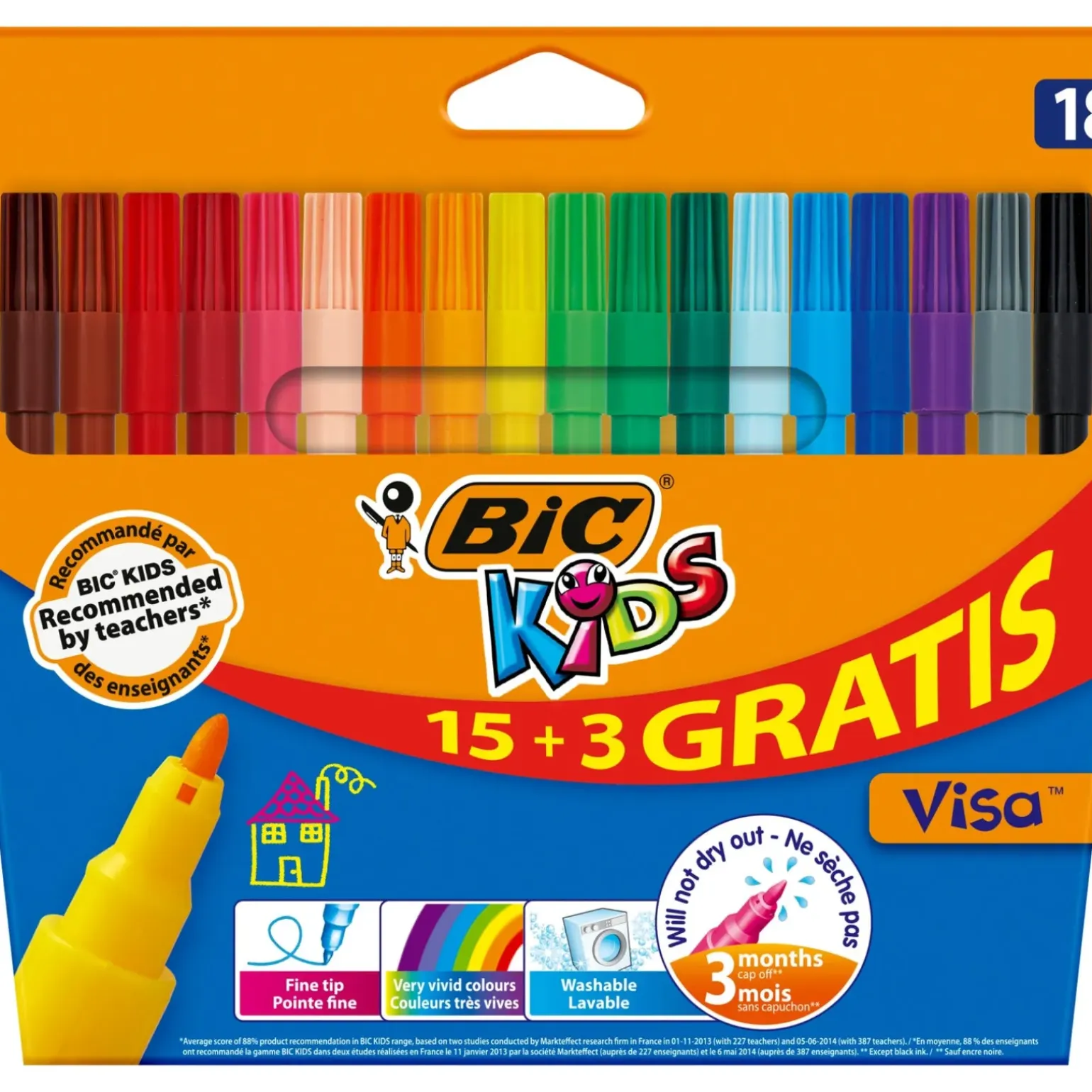 Marcadores de Colorir Bic Kids Visa 18 unidades Bic